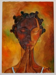 'Cassandra in Prayer' - Michael Escoffery. Oil on paper.