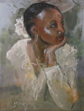 'Woman with Flowers in her Hair' (2009), watercolors on canvas by Heidi Berger